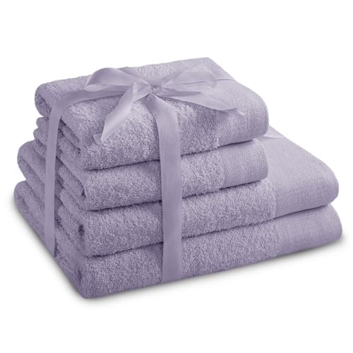 AmeliaHome Handtuch Set Lila 2 Handtücher 50x100 cm und 2 Duschtücher 70x140 cm 100% Baumwolle Qualität Saugfähig Violett Amari von AmeliaHome
