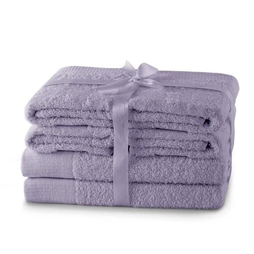 AmeliaHome Handtuch Set Lila 4 Handtücher 50x100 cm und 2 Duschtücher 70x140 cm 100% Baumwolle Qualität Saugfähig Violett Amari von AmeliaHome