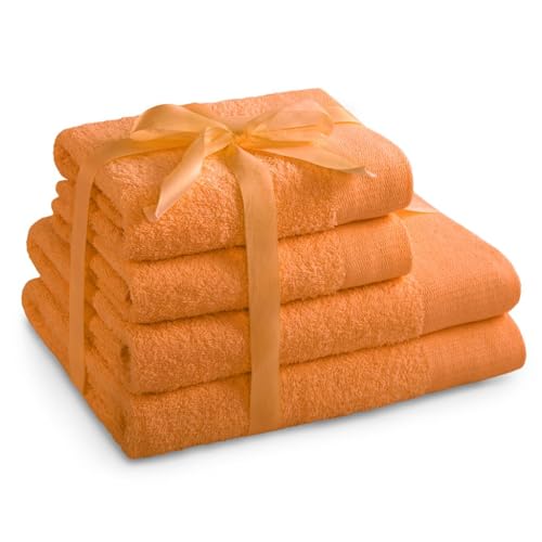 AmeliaHome Handtuch Set Orange 2 Handtücher 50x100 cm und 2 Duschtücher 70x140 cm 100% Baumwolle Qualität Saugfähig Amari von AmeliaHome