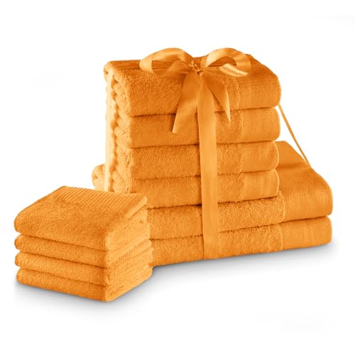 AmeliaHome Handtuch Set Orange 4 Gästetücher 30x50 cm 4 Handtücher 50x100 cm und 2 Duschtücher 70x140 cm 100% Baumwolle Qualität Saugfähig Amari von AmeliaHome