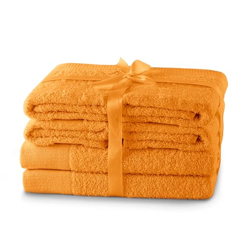 AmeliaHome Handtuch Set Orange 4 Handtücher 50x100 cm und 2 Duschtücher 70x140 cm 100% Baumwolle Qualität Saugfähig Amari von AmeliaHome