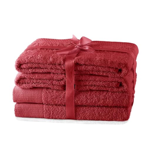 AmeliaHome Handtuch Set Rot 4 Handtücher 50x100 cm und 2 Duschtücher 70x140 cm 100% Baumwolle Qualität Saugfähig Dunkelrot Amari von AmeliaHome