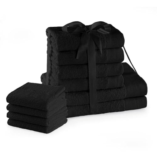 AmeliaHome Handtuch Set Schwarz 4 Gästetücher 30x50 cm 4 Handtücher 50x100 cm und 2 Duschtücher 70x140 cm 100% Baumwolle Qualität Saugfähig Amari von AmeliaHome