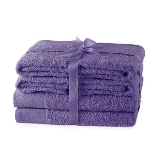 AmeliaHome Handtuch Set Violett 4 Handtücher 50x100 cm und 2 Duschtücher 70x140 cm 100% Baumwolle Qualität Saugfähig Amari von AmeliaHome