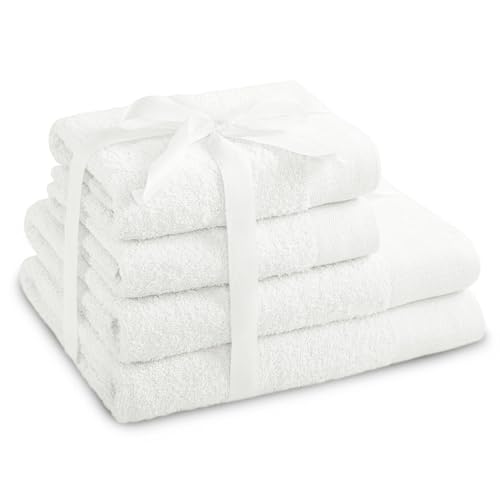 AmeliaHome Handtuch Set Weiß 2 Handtücher 50x100 cm und 2 Duschtücher 70x140 cm 100% Baumwolle Qualität Saugfähig Amari von AmeliaHome
