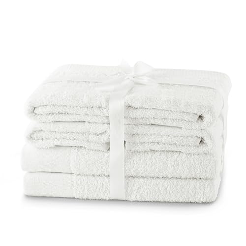 AmeliaHome Handtuch Set Weiß 4 Handtücher 50x100 cm und 2 Duschtücher 70x140 cm 100% Baumwolle Qualität Saugfähig Amari von AmeliaHome