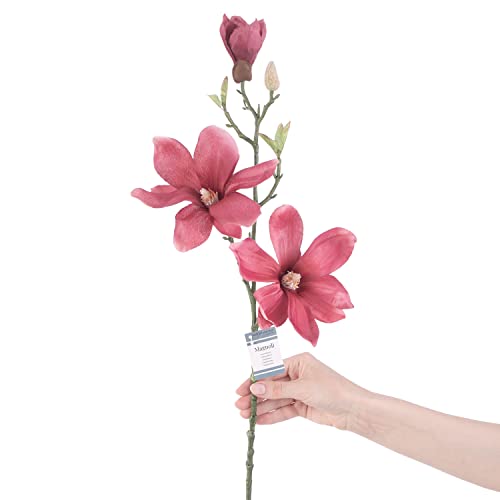 AmeliaHome Kunstblumen künstliche Pflanzen Dekoration 1 Stück Magnoli Dunkelrot von AmeliaHome