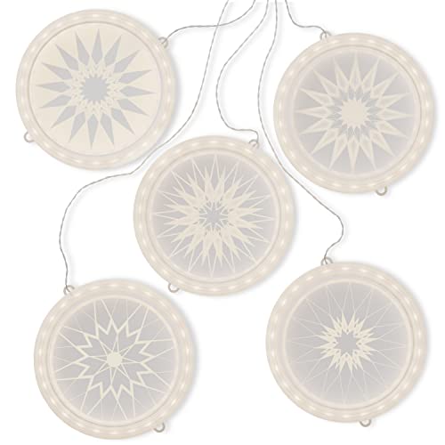 AmeliaHome LED Fensterdekoration Acrylanhänger Lichterkette 5er Set USB Lichterkettenvorhang Weihnachtsdeko rund Mandala von AmeliaHome