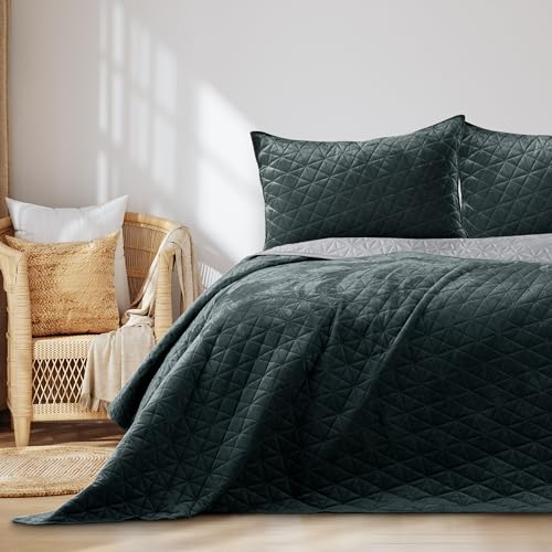 AmeliaHome Tagesdecke 170x210 cm Anthrazit Silber zweiseitig Steppung Velvet Samt Laila von AmeliaHome