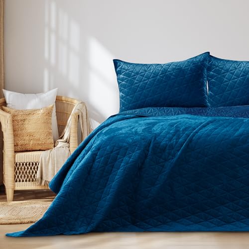 AmeliaHome Tagesdecke 170x210 cm blau Steppung Velvet Samt Laila von AmeliaHome