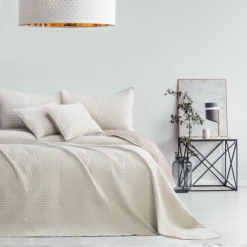 AmeliaHome Tagesdecke beige Cappucino 170x210 Bettüberwürf zweiseitig Ultrasonic Steppung Polyester Softa von AmeliaHome