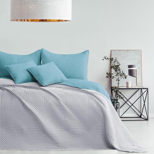 AmeliaHome Tagesdecke blau grau 170x270 Bettüberwürf zweiseitig Ultrasonic Steppung Polyester Softa von AmeliaHome