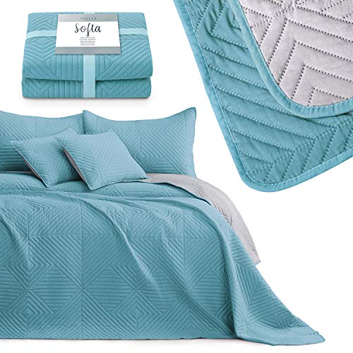 AmeliaHome Tagesdecke blau grau 240x260 Bettüberwürf zweiseitig Ultrasonic Steppung Polyester Softa von AmeliaHome