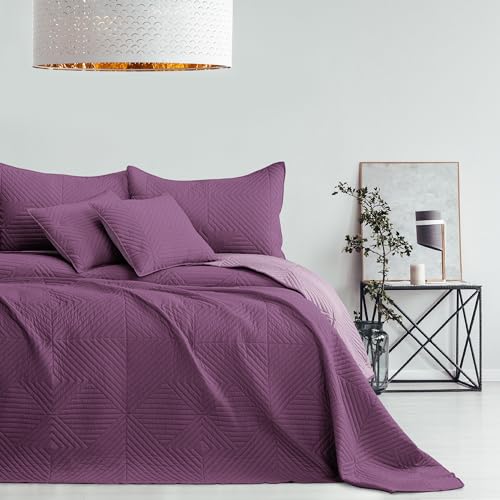 AmeliaHome Tagesdecke violett Flieder 200x220 Bettüberwürf zweiseitig Ultrasonic Steppung Polyester Softa von AmeliaHome