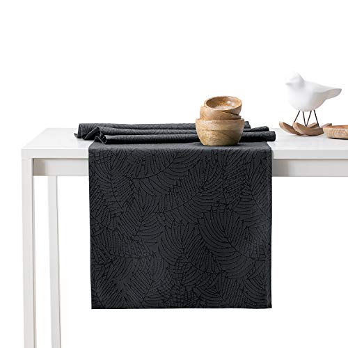AmeliaHome Tischläufer 30x100 cm Lotuseffekt Wasserabweisend Blätter Anthrazit Gaia von AmeliaHome