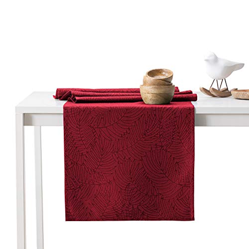 AmeliaHome Tischläufer 30x100 cm Lotuseffekt Wasserabweisend Blätter Bordeaux Gaia von AmeliaHome