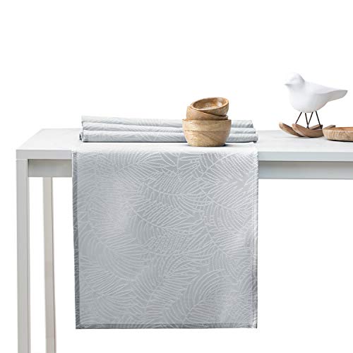 AmeliaHome Tischläufer 30x100 cm Lotuseffekt Wasserabweisend Blätter Silber Gaia von AmeliaHome