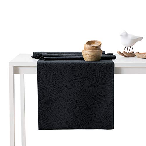 AmeliaHome Tischläufer 30x80 cm Lotuseffekt Wasserabweisend Blätter Schwarz Gaia von AmeliaHome