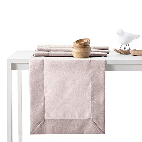 AmeliaHome Tischläufer 40x140 cm mit Briefecke Lotuseffekt Wasserabweisend Blätter Puderrosa Gaia von AmeliaHome