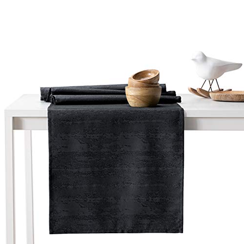 AmeliaHome Tischläufer Set 35x250 cm und 115x250 cm Lotuseffekt Wasserabweisend Schlangenhautmuster Schwarz Vesta von AmeliaHome