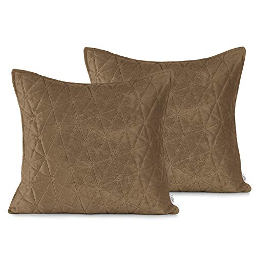 AmeliaHome 2 Kissenbezüge 45x45 cm Cappuccino Steppung Velvet Samt Laila von AmeliaHome