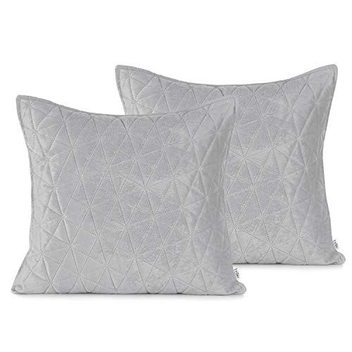 AmeliaHome 2 Kissenbezüge 45x45 cm Silber Steppung Velvet Samt Laila von AmeliaHome