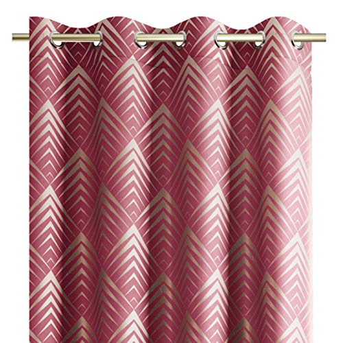 AmeliaHome Vorhang 140x250 cm Ösenschal metallic Muster Fensterdekoration Dekoschal Dekorvorhang Piramides Rot von AmeliaHome