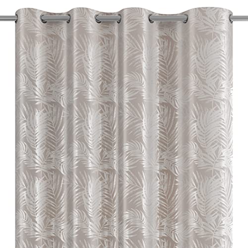 AmeliaHome Vorhang Velvet Optik 140x245 cm 1 St. Ösenschal Samt Fensterdekoration Dekoschal Blättermuster Silverleaves Beige Silber von AmeliaHome