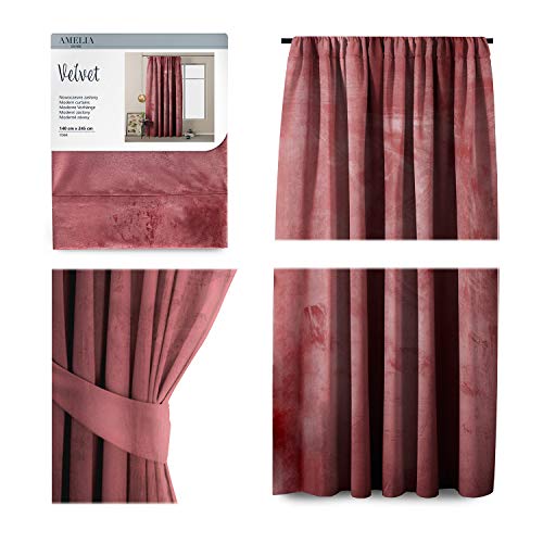 AmeliaHome Vorhang Velvet Optik 140x245 cm Altrosa 1 St. Kräuselband Samt Verdunkelungsvorhang Fensterdekoration Leicht Schimmernd Dekoschal Dekorvorhang von AmeliaHome