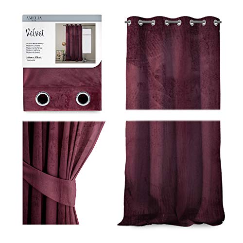 AmeliaHome Vorhang Velvet Optik 140x270 cm Bordeaux 1 St. Ösenschal Samt Verdunkelungsvorhang Fensterdekoration Leicht Schimmernd Dekoschal Dekorvorhang von AmeliaHome