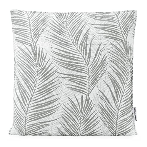 AmeliaHome Zierkissen Kissenbezug mit Füllung zweiseitig ultrasonic Steppung 45x45 cm Pflanzenmuster Grau Weiß Tropical Bonaire von AmeliaHome