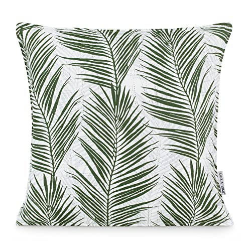 AmeliaHome Zierkissen Kissenbezug mit Füllung zweiseitig ultrasonic Steppung 45x45 cm Pflanzenmuster Grün Weiß Tropical Bonaire von AmeliaHome