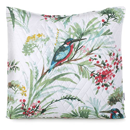 AmeliaHome Zierkissen Kissenbezug mit Füllung zweiseitig ultrasonic Steppung 45x45 cm Pflanzenmuster Vogelmuster Mehrfarbig Kingfisher von AmeliaHome