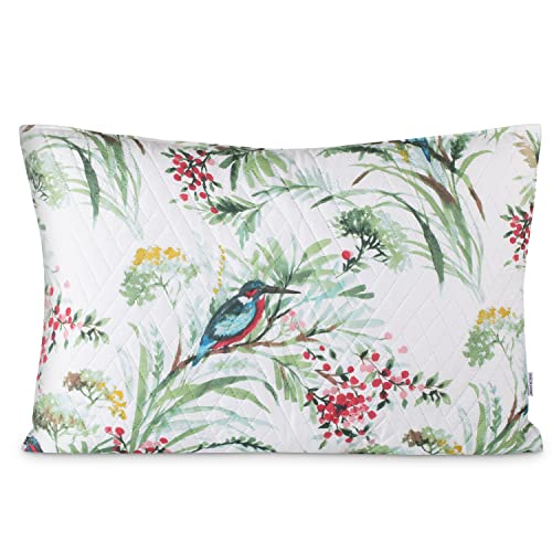 AmeliaHome Zierkissen Kissenbezug mit Füllung zweiseitig ultrasonic Steppung 50x70 cm Pflanzenmuster Vogelmuster Mehrfarbig Kingfisher von AmeliaHome