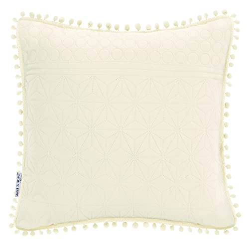 AmeliaHome Zierkissen mit Pompons Kissenbezug mit Füllung zweiseitig ultrasonic Steppung 45x45 cm Meadore Creme von AmeliaHome