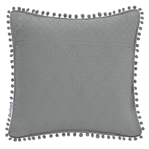 AmeliaHome Zierkissen mit Pompons Kissenbezug mit Füllung zweiseitig ultrasonic Steppung 45x45 cm Meadore Grau von AmeliaHome