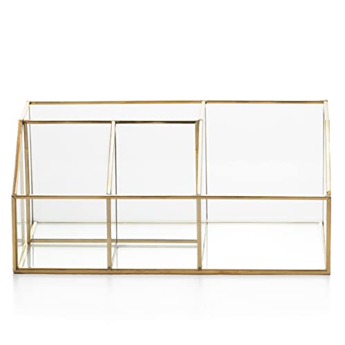 AmeliaHome Aufbewahrungsbox Kosmetikbox aus Glas und Messing Organizer 23x11x10 cm Brasso Transparent Gold von AmeliaHome