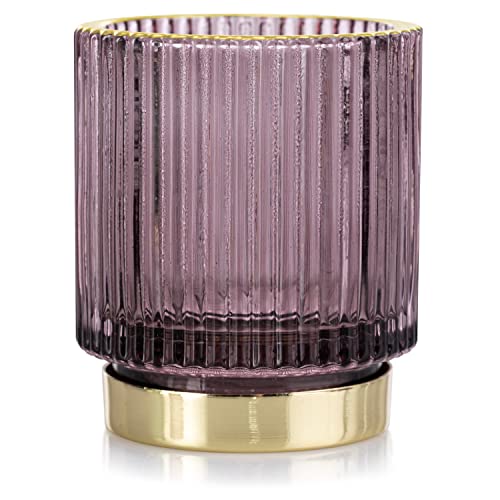 Teelichthalter aus Glas AmeliaHome Kerzenhalter Teelichtglas 7x8 cm Pompey Violett Gold von AmeliaHome