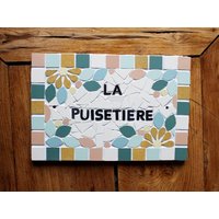 Namensschild Mit Hausadresse Aus Keramikmosaik 16 X 24 cm Zum Aufhängen, Floraler Stil, Möglichkeit Zur Personalisierung Der Farben von AmeliaHurstArt