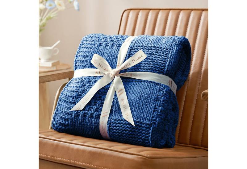 Amélie Home Tagesdecke Karierte Chenille Decke, 127 cm x 152.4 cm, Blau von Amélie Home