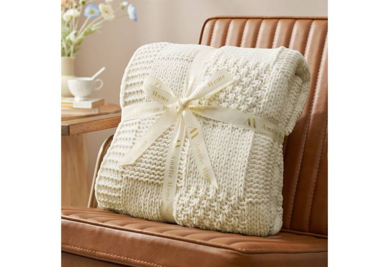 Amélie Home Tagesdecke Karierte Chenille Decke, 127 cm x 152.4 cm, Elfenbein von Amélie Home