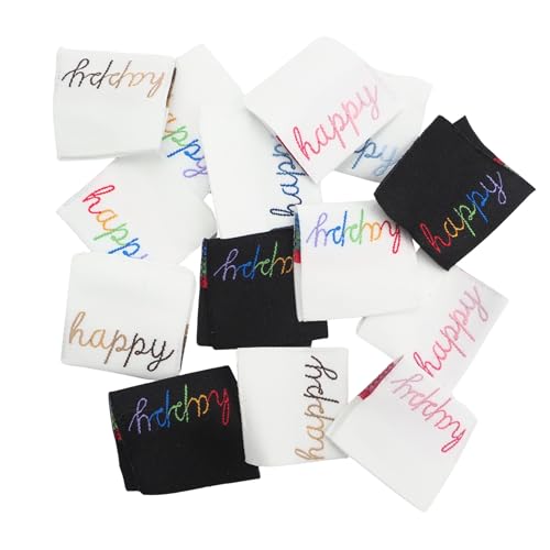 25 Stück Weblabel Set Happy,Webetiketten,Einnählabel,handmade Label,Weblabel mit Spruch,Etiketten zum Einnähen,Nähen,DIY Etiketten,Nählabel,Textiletiketten,Nähzubehör,Geschenkidee,bunte DIY Labels von Ameloua