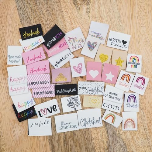 40 Weblabel Mädchen Set,Webetiketten,Einnählabel,handmade Label,Weblabel mit Spruch,Etikett Einnähen,Nähen,DIY Etiketten,Nählabel,Textiletiketten,Nähzubehör,Geschenkidee,Kinderkleidung von Ameloua