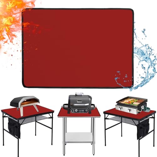 Amerbro Hitzebeständige Grillmatten für den Außenbereich, 63,5 x 49,5 cm, zum Schutz Ihres Vorbereitungstisches und Grilltischs im Freien, feuerfest, wasserdicht und öldicht, Rot, 1 mm von Amerbro