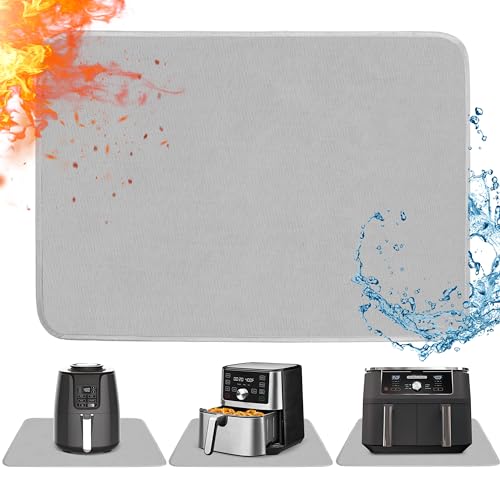 Amerbro Hitzebeständige Matte für Luftfritteuse, 53,3 x 74,9 cm, Arbeitsflächenschutz, feuerfester Silikon-Geräteschieber für Kaffeemaschine, Toaster, Ofen (grau) von Amerbro