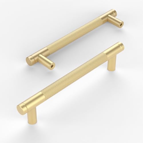Amerdeco 10 Stück Gold Gerändelte Schrankgriffe 128mm Lochabstand, Aluminium Griffe für Küchenschränke & Möbelgriffe für Schubladen von Amerdeco
