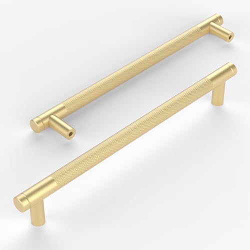 Amerdeco 10 Stück Gold Gerändelte Schrankgriffe 192mm Lochabstand, Aluminium Griffe für Küchenschränke & Möbelgriffe für Schubladen von Amerdeco