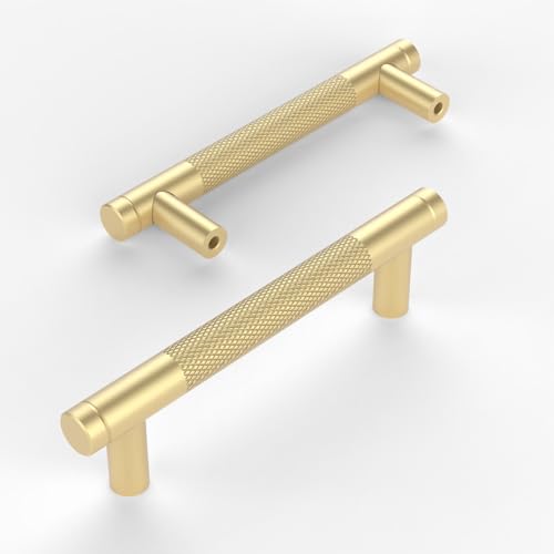Amerdeco 10 Stück Gold Gerändelte Schrankgriffe 96mm Lochabstand, Aluminium Griffe für Küchenschränke & Möbelgriffe für Schubladen von Amerdeco