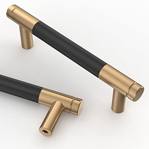 Amerdeco 10 Stück Mattes Schwarz-Gold Schrankgriffe 96mm Lochabstand, Aluminium Griffe für Küchenschränke & Möbelgriffe für Schubladen von Amerdeco