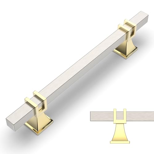 Amerdeco 10 Stück Möbelgriffe Nickel-Gold – 128mm Lochabstand, Schrankgriffe, Küchengriffe, Schubladengriffe für Küchenschränke & Kleiderschränke UK0003 von Amerdeco